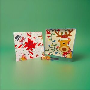 Collectible Temptations by Tara Festive Reindeer Square Plates 8x8 with Spreader